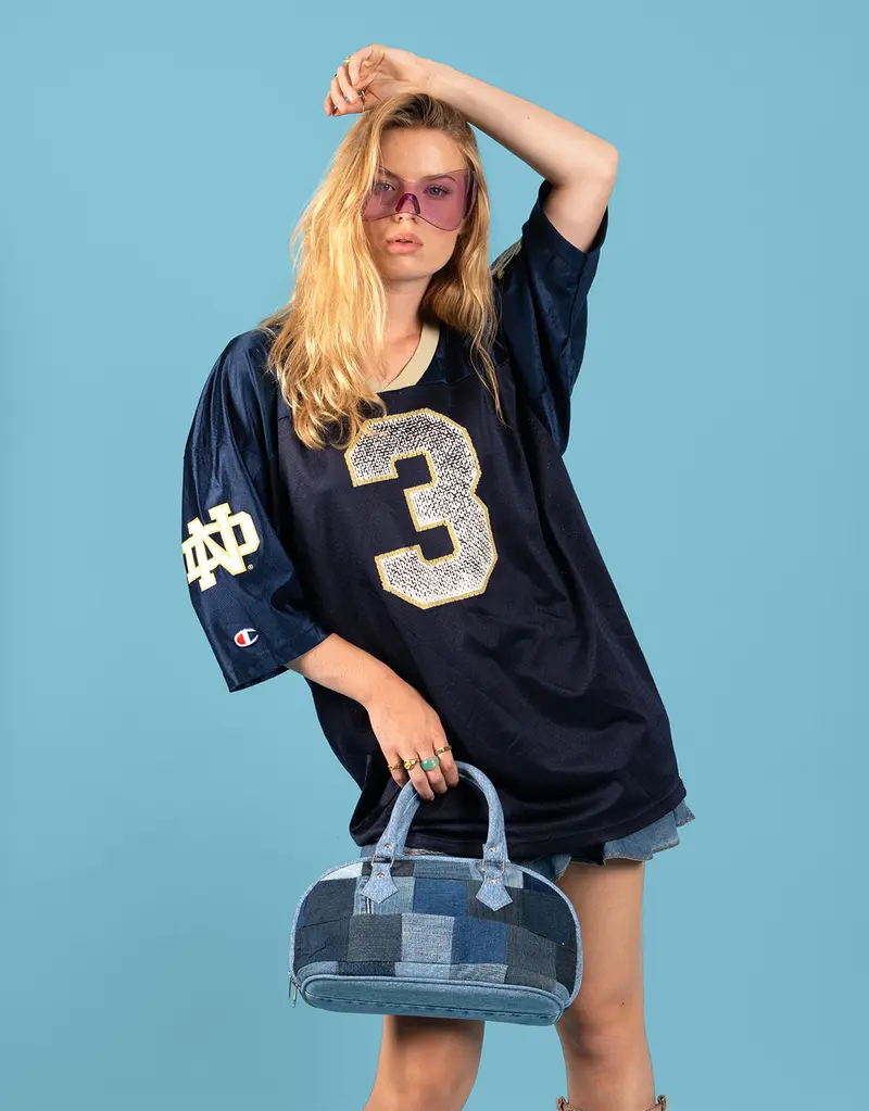Vintage customized denim patches mini bowling bag