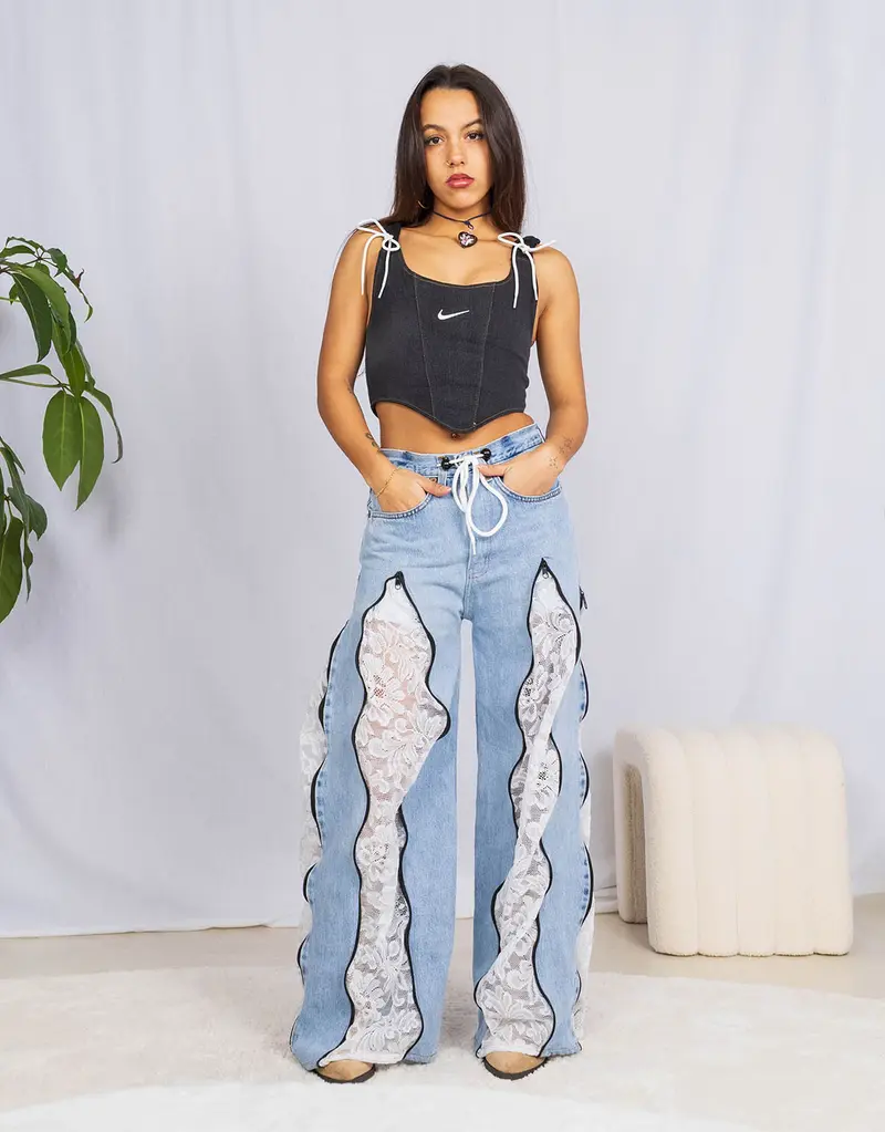Vintage customized lace zipper jeans
