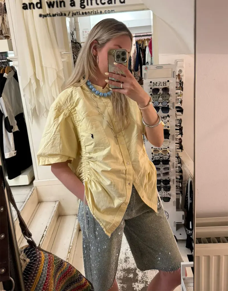 Vintage customized Ralph Lauren front ruched short sleeve blouse