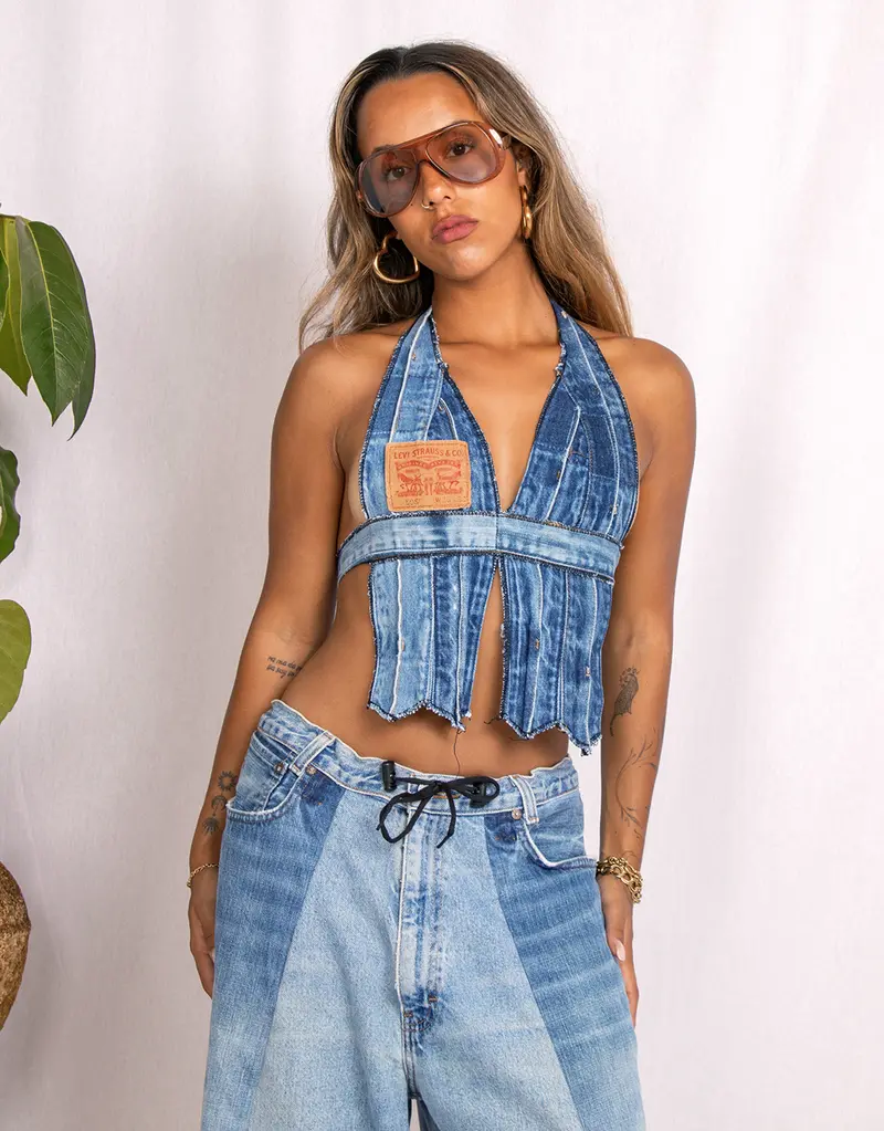 Vintage customized upcycled Levi's denim harness top