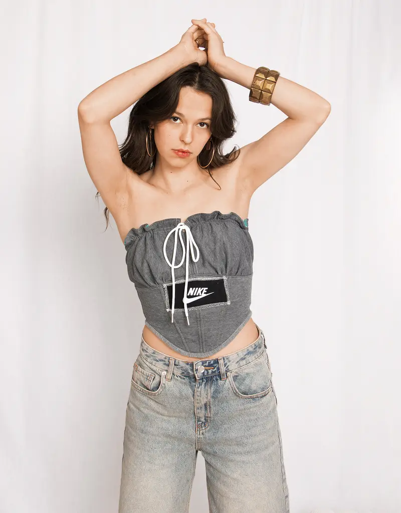 Vintage customized upcycled strapless top