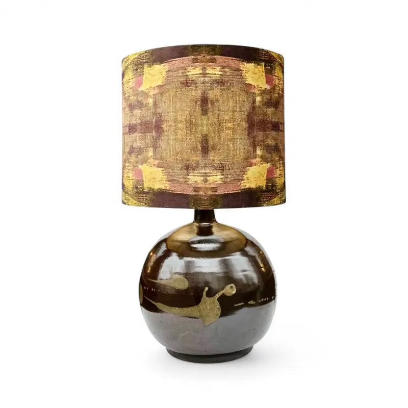 Vintage keramieke lamp met exclusieve handgemaakte lampenkap – Frankrijk, 1970s