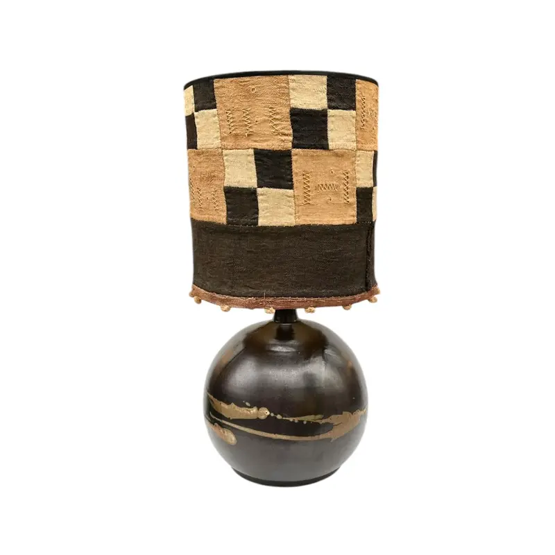 Vintage keramieken lamp met exclusieve Gambiaanse lampenkap, Frankrijk, 1970s