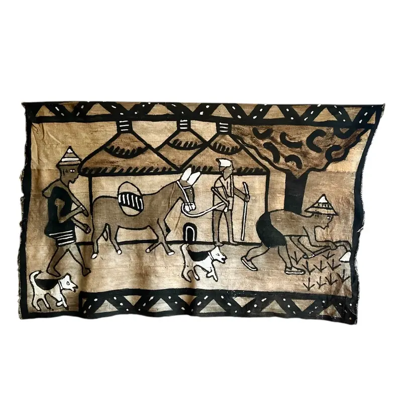 Vintage Korhogo Handgeweven Mud Cloth/ Wandtapijt, Ivoorkust Afrika 1960s