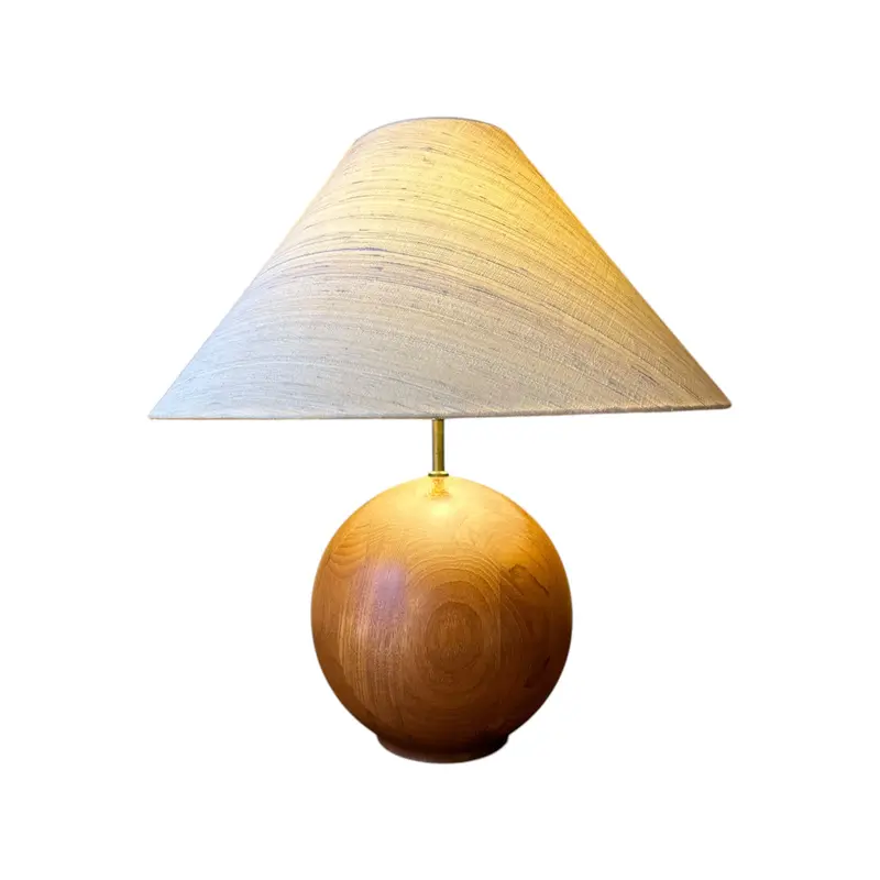 Vintage Massief Teakhouten Rondvormige Bol Tafellamp, Zweden 1960s