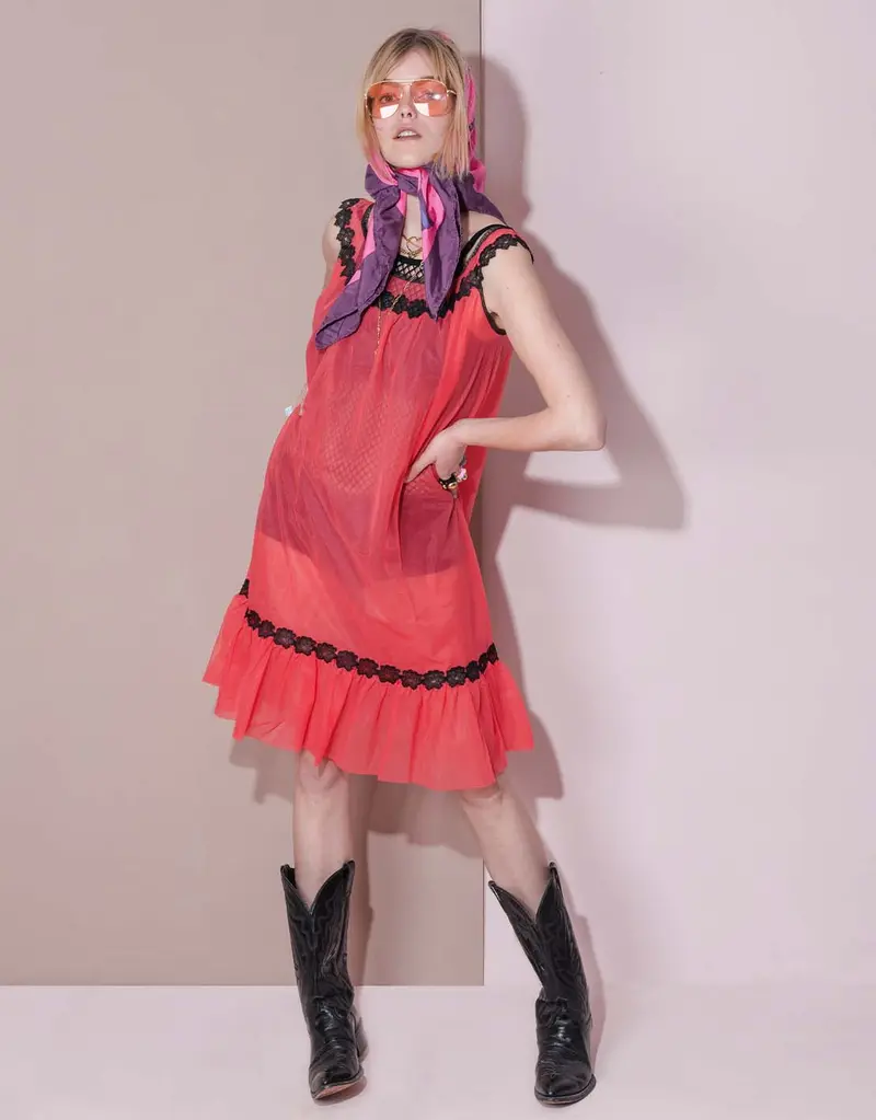 Vintage mesh dress with flower detail