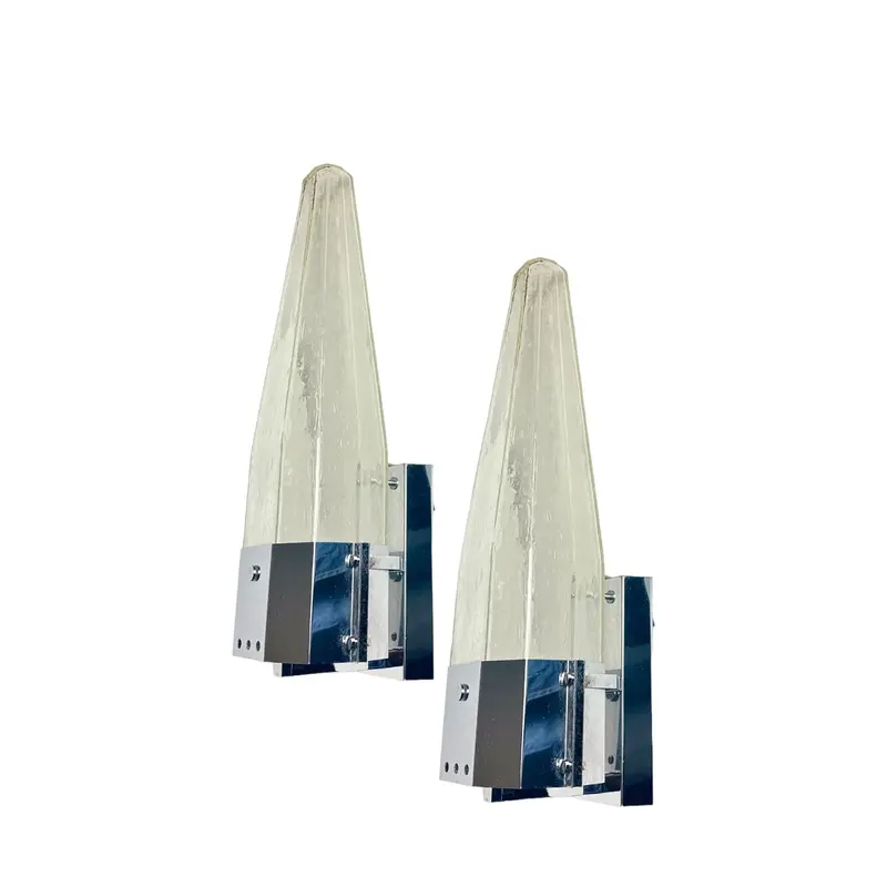 Vintage Set Art Deco stijl Glazen en Chromen Wandlampen, Italië 1970/80s