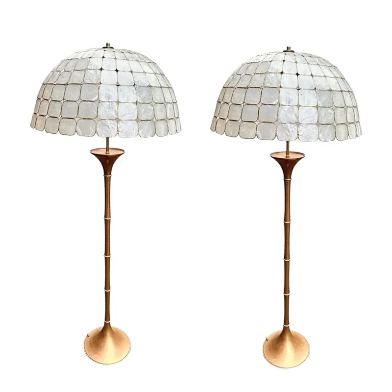 Vintage Set Capiz Shell en Bamboe Messing Vloerlampen, Duitsland 1960s