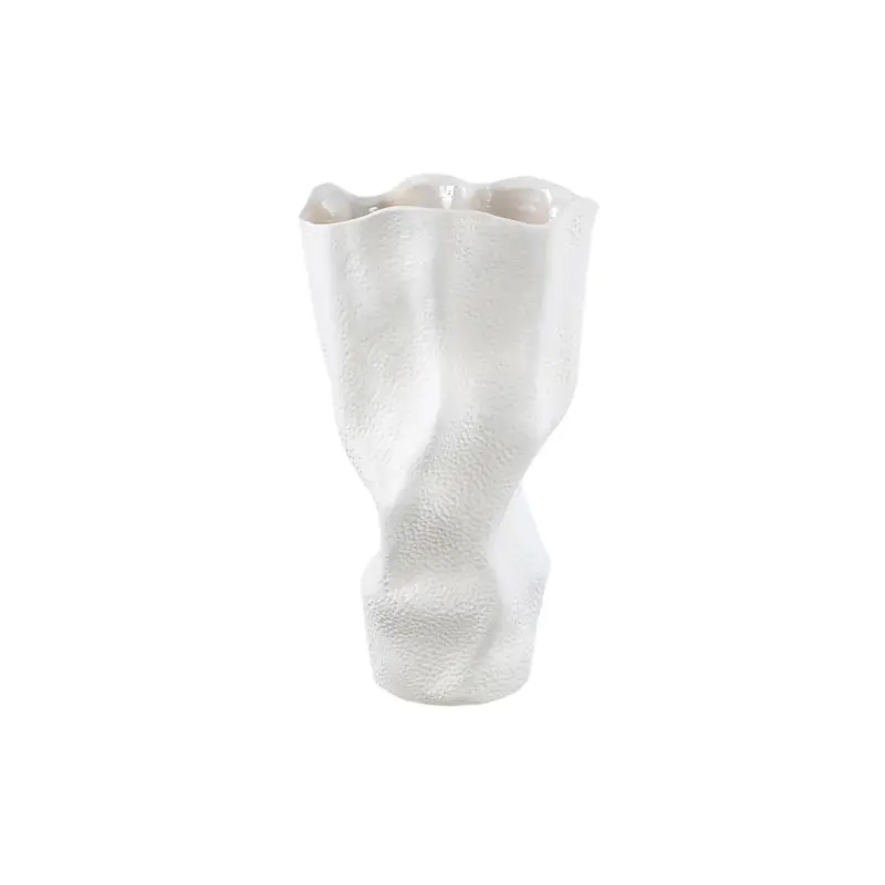 Violettee White Ceramic Wavy Vase Dot Pattern L 26x20x46cm PTMD