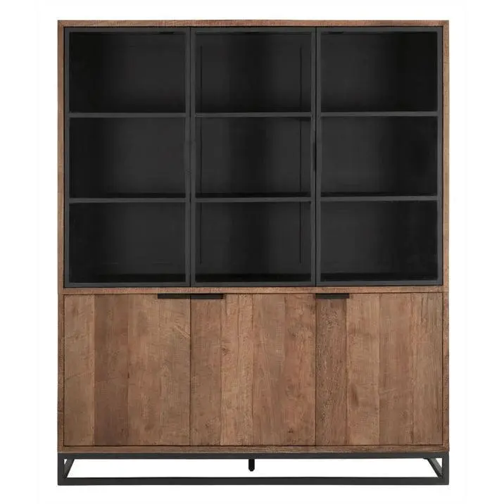 Vitrinekast Cosmo No.2 Teakhout Naturel Zwart Medium 180cm DTP Home