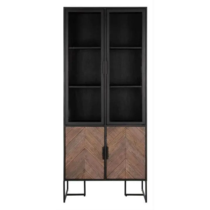 Vitrinekast Criss Cross Gemixt Hout Naturel Zwart DTP Home