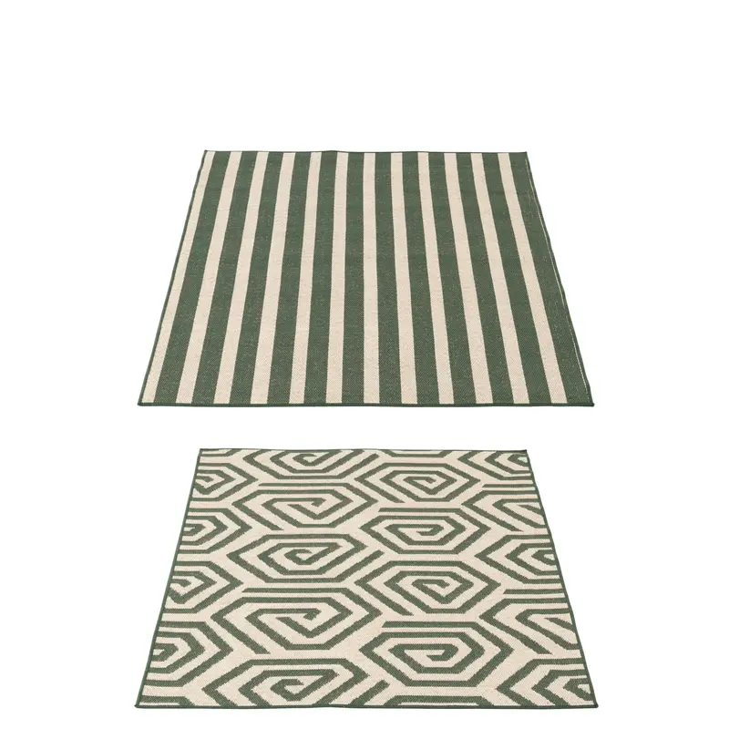 Vloerkleed Buiten Strepen + Spiralen Polypropyleen Donkergroen/Wit Assortiment Van 2