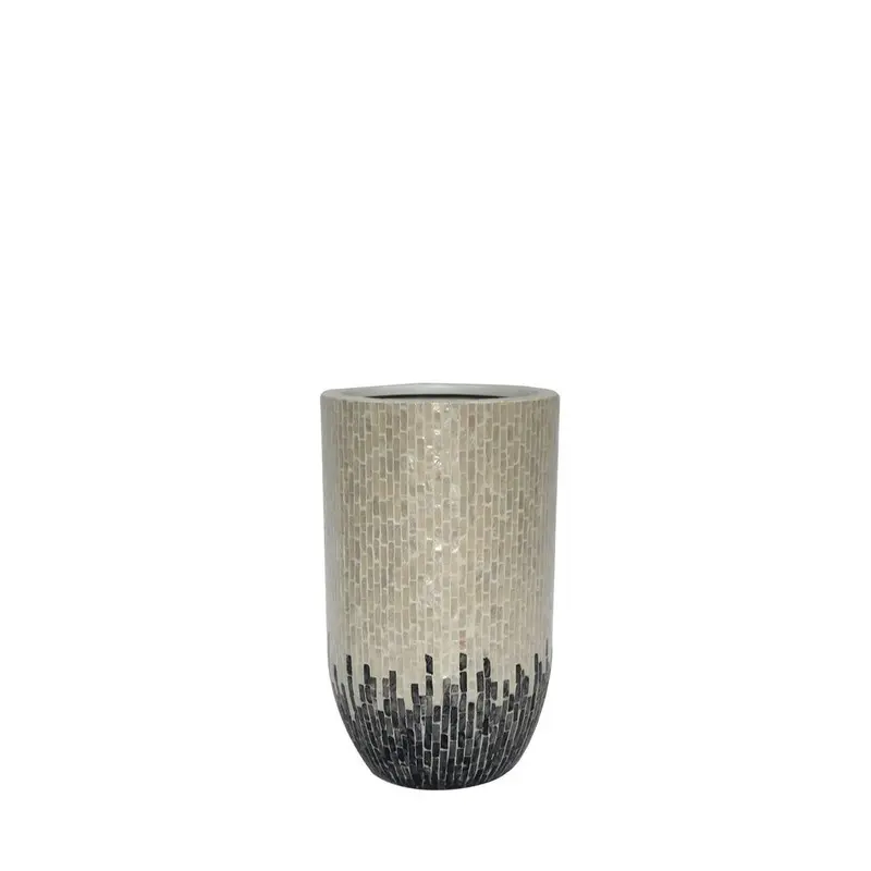 Vojtech White round poly shell bamboo pot ombre S PTMD