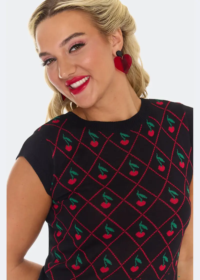 Voodoo Vixen Cherry 50's Sweater Black