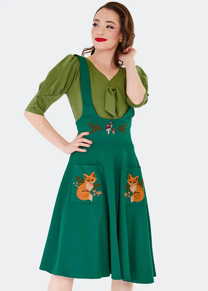 Voodoo Vixen Forest Fox 40's Swing Skirt Green
