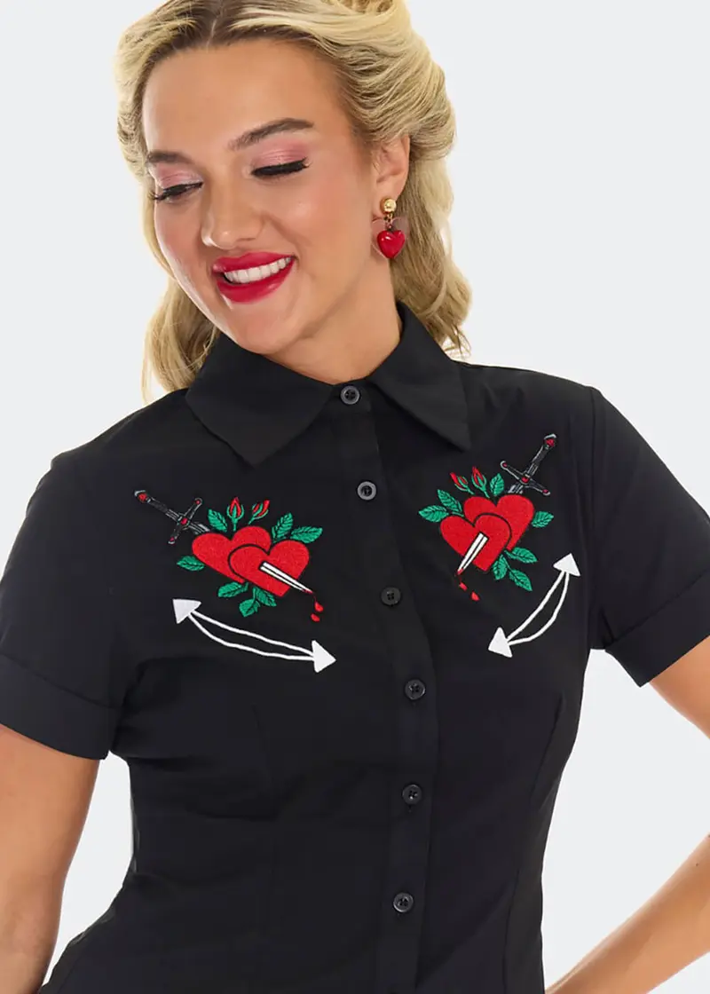 Voodoo Vixen Heart & Dagger 50's Top Black