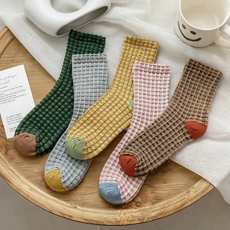Waffle Pattern Crew Socks
