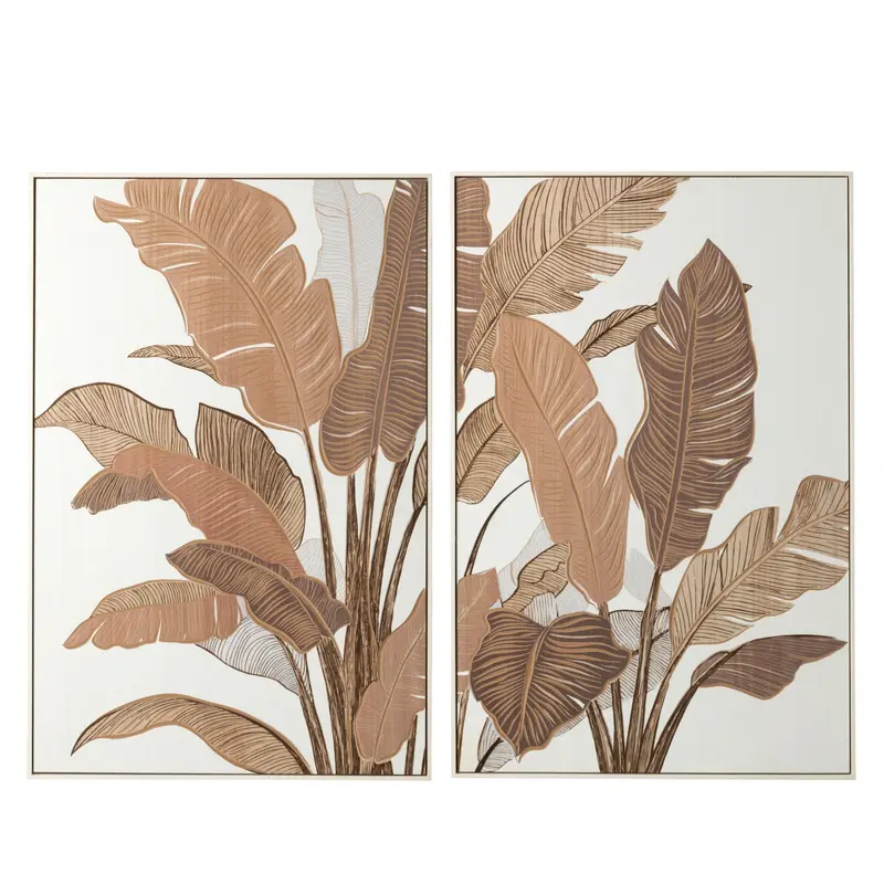 Wanddecoratie Hout Gekerfd Dennenhout Bruin/Gebroken Wit Assortiment Van 2 J-Line