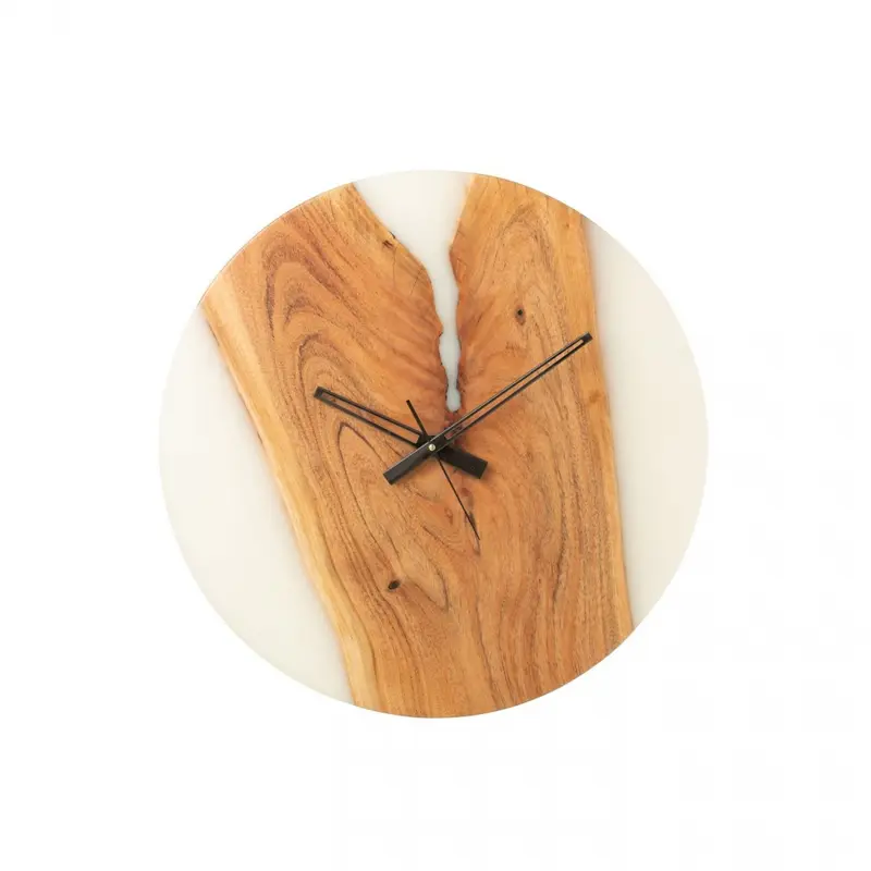 Wandklok Modern Acacia Hout/Epoxyhars Naturel/Wit J-Line