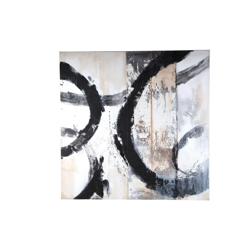 Wandpaneel Jor Canvas Cirkel Geschilderd Zwart 120cm PTMD