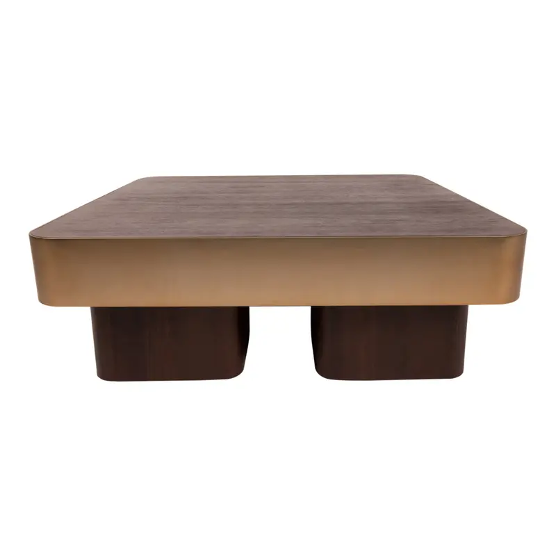 Warren Coffee Table 90x90x31 brown wood gold metal PTMD