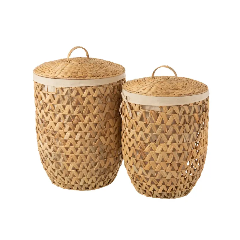 Wasmanden + Deksel Waterhyacinth Naturel Set van 2 J-Line