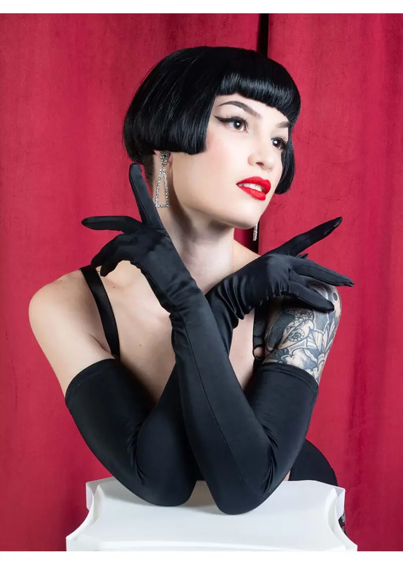 What Katie Did Long Satin Gloves Black