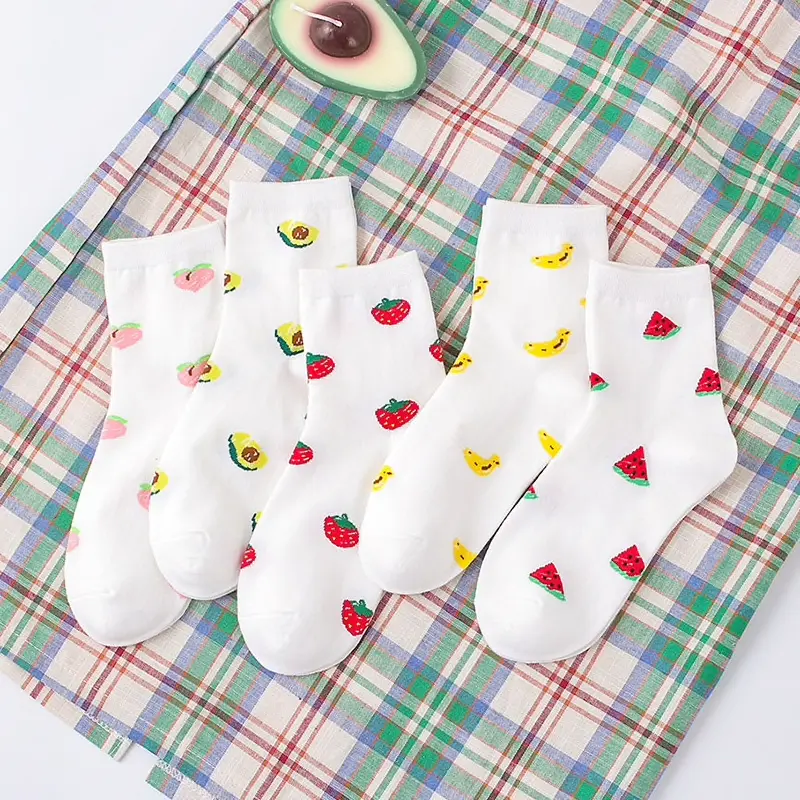 White Fruit Pattern Crew Socks (5 Designs)