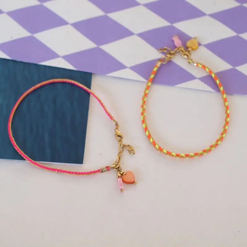 Widaro enkelbandjes cord fuchsia and orange/yellow
