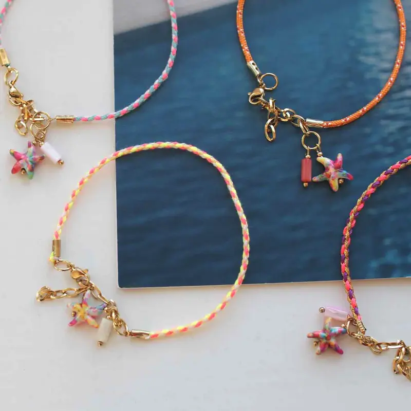 widaro enkelbandjes cord pink/orange