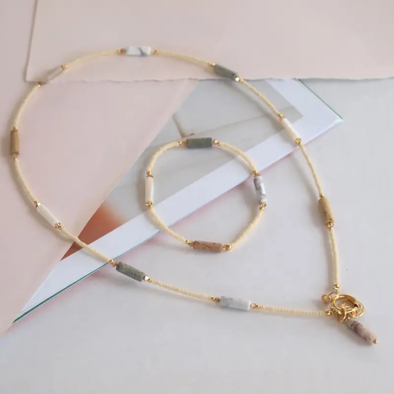 widaro halflange ketting naturel & stones