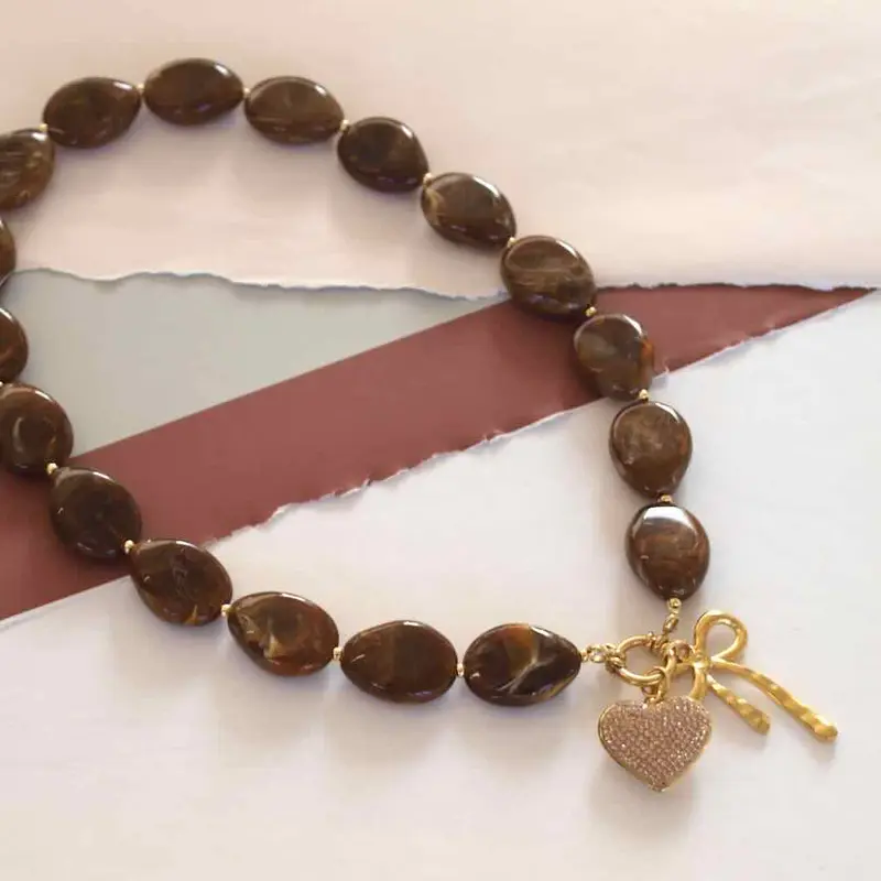 widaro ketting brown marmer oval
