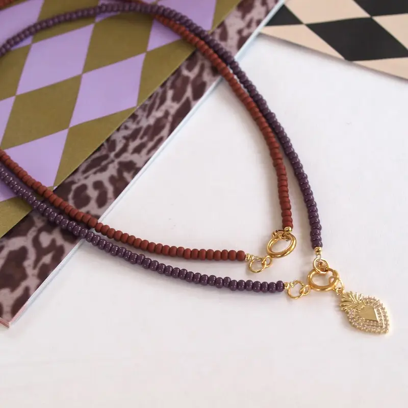 widaro ketting matte brown/ purple beads (kies je kleur)
