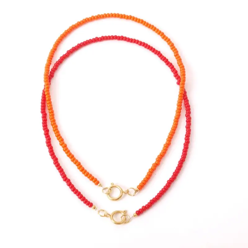 widaro ketting orange/red beads (goud/zilver)