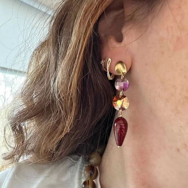 widaro oorbellen bordeaux red glitter drops