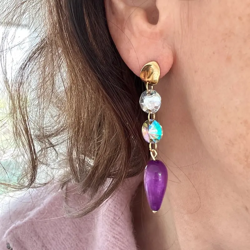 widaro oorbellen purple glitter drops