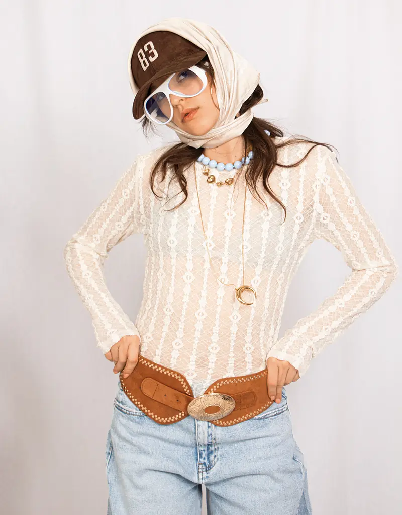 Wide western elastic studs buckle belt