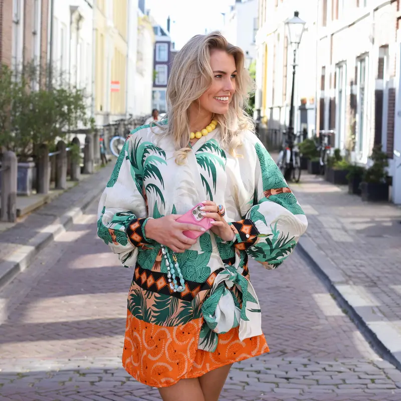 Wikkeljurk groen print katoen