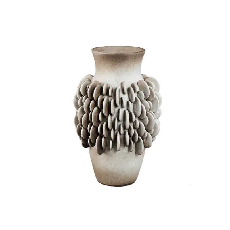 Wina Beige Ceramic Vase With Round Scales High L PTMD