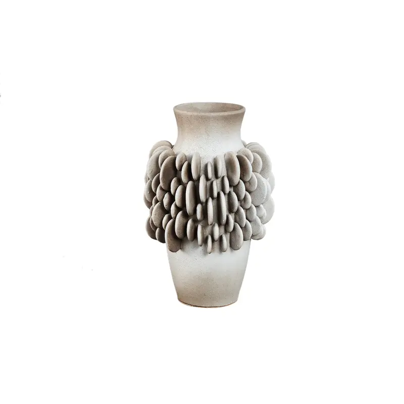 Wina Beige Ceramic Vase With Round Scales High Small PTMD