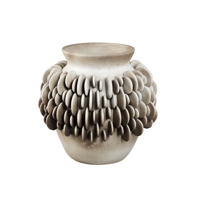 Wina Beige Ceramic Vase With Round Scales Low L PTMD