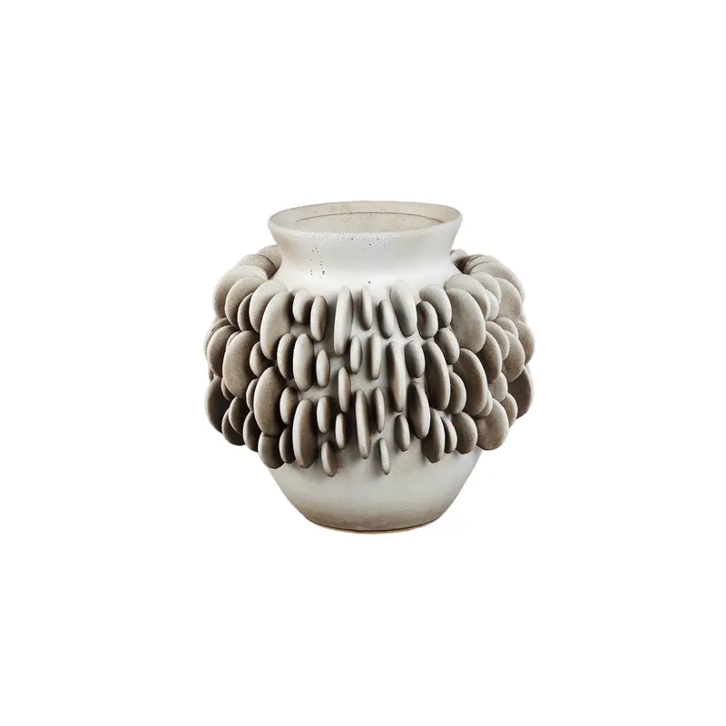 Wina Beige Ceramic Vase With Round Scales Low Small PTMD