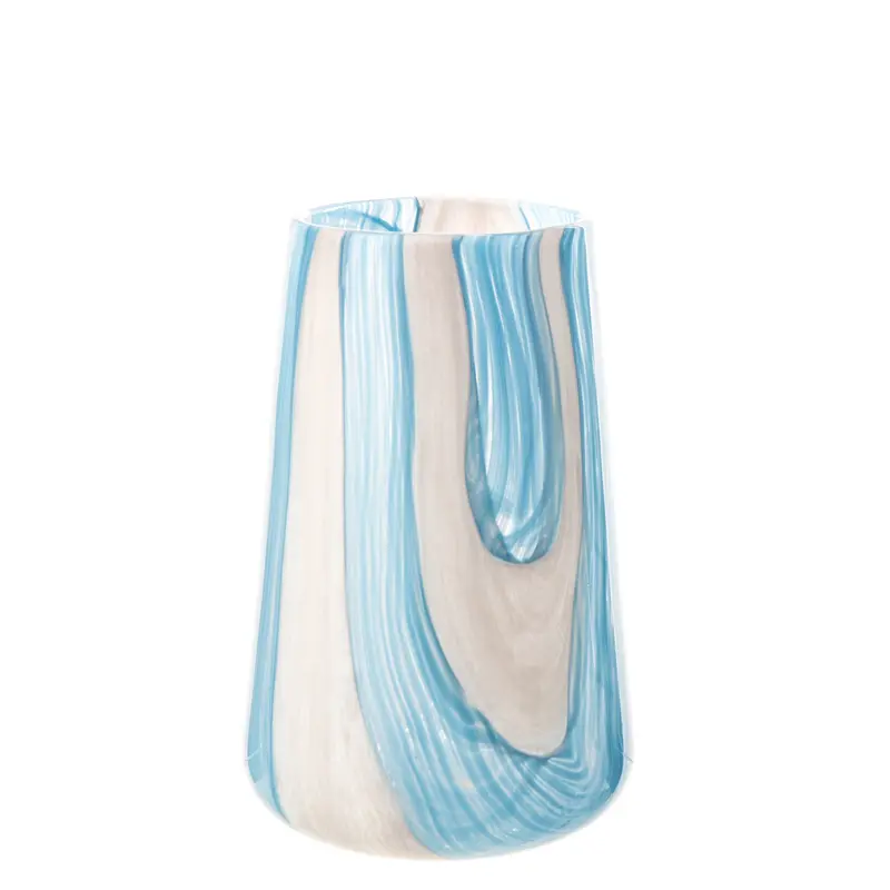 Windlicht Gestreept Glas Azuurblauw/Wit Large J-Line