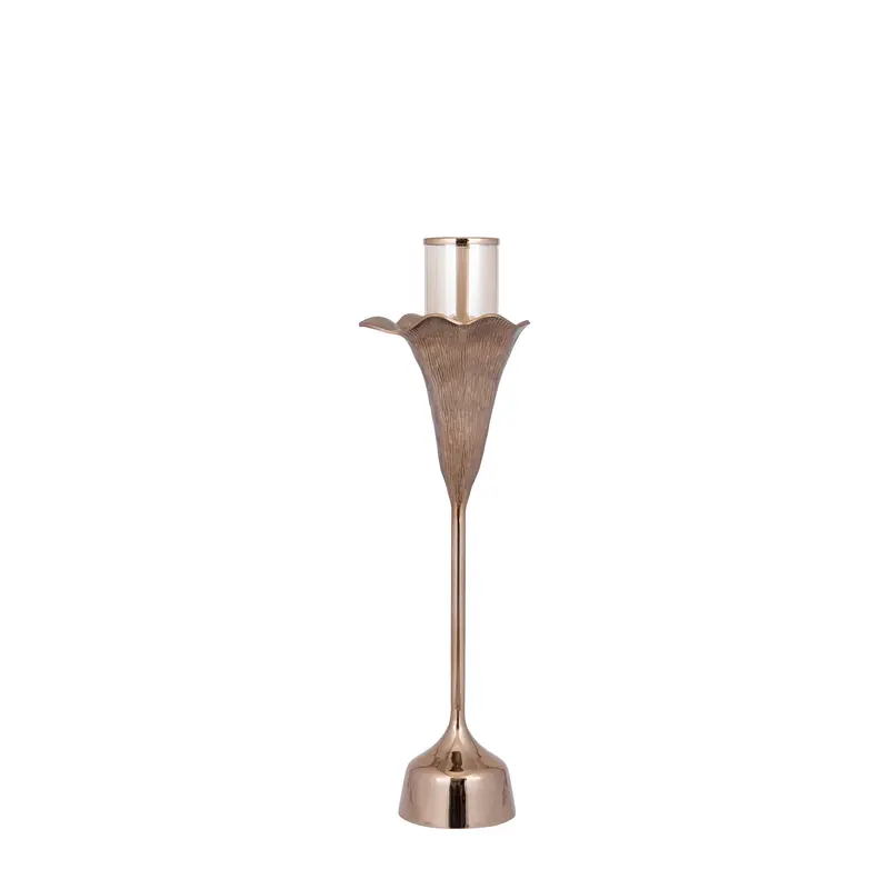 Windlicht Kourtney Bloemvorm Gegoten Aluminium Brons PTMD