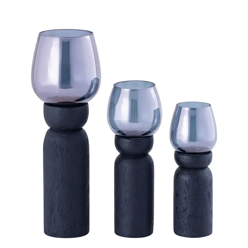 Windlicht Qez Mangohout Zwart Bundel van 3 PTMD