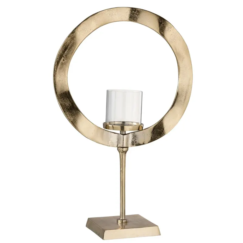 Windlicht Rond Voet Aluminium Goud Large J-Line