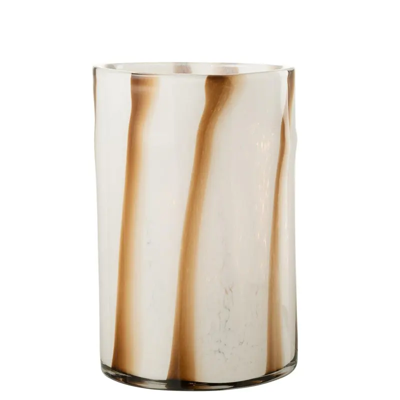Windlicht Strepen Safari Glas Wit/Bruin Large J-Line