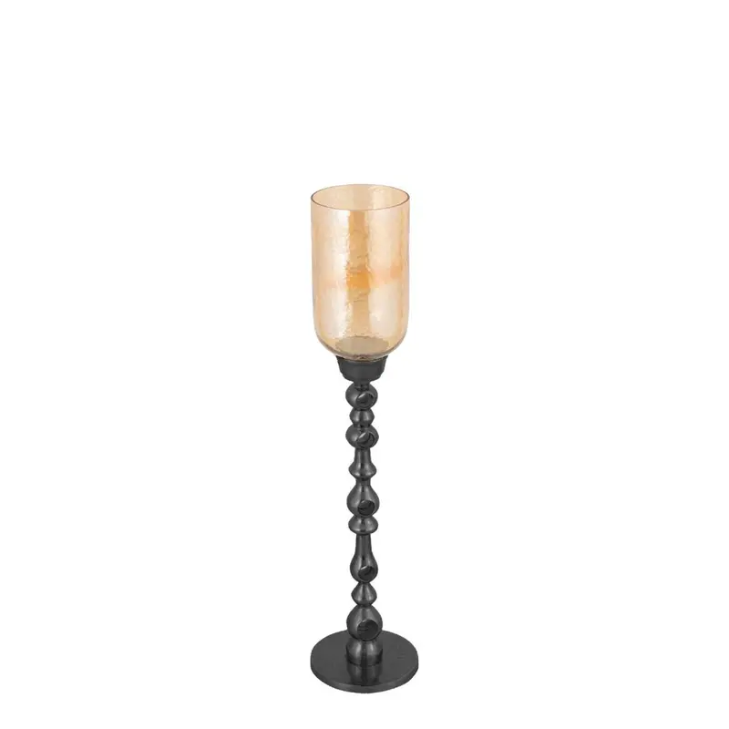Windlicht Tracy Aluminium met Glas Zwart Ø22cm x H98cm PTMD