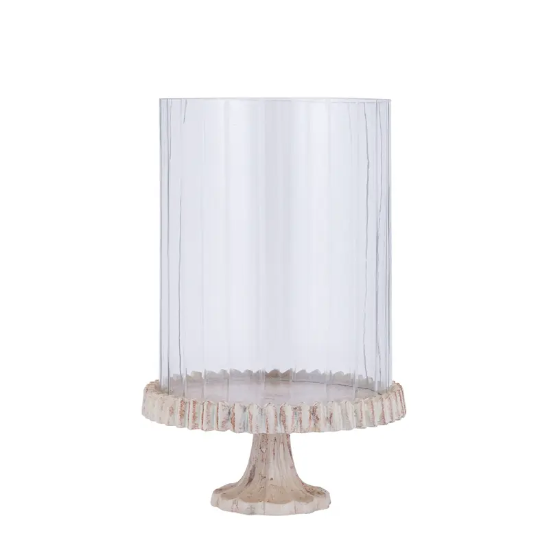 Windlicht Troye Beige Gegoten Aluminium Gesneden Glas Large PTMD