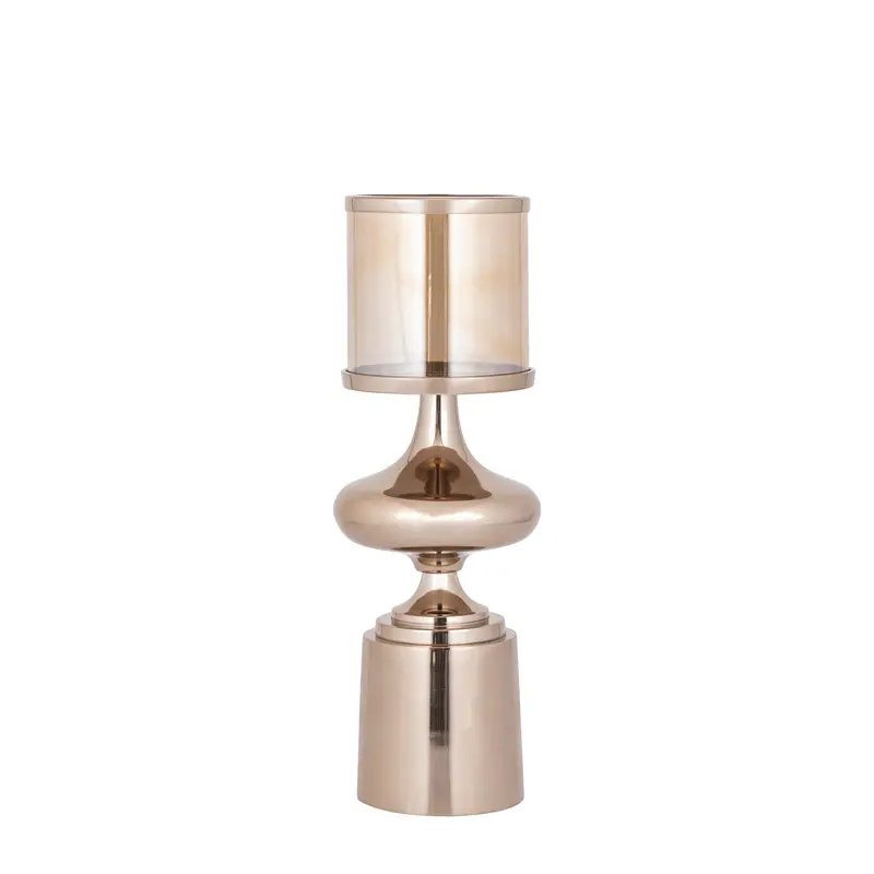 Windlicht Uvira Aluminium Amber Bruingoud Ø15cm x H43cm PTMD